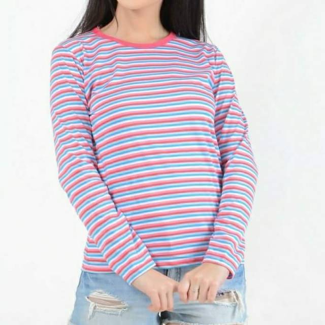 Kaos salur wanita pink fanta