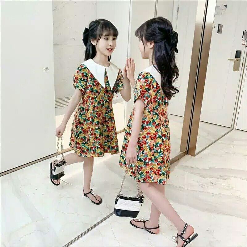 Dress Bangkok Floral Chiffon (5-8/9th) Gaun Junior Import baju anak perempuan cewek