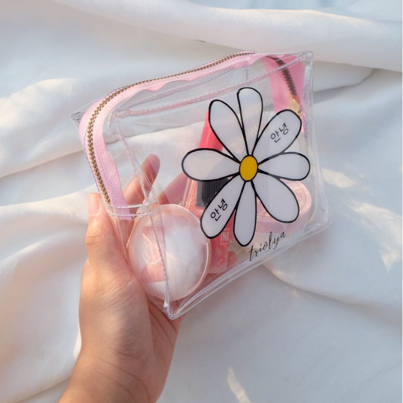 DAISY POUCH TRANSPARAN ( pouch makeup, organizer)