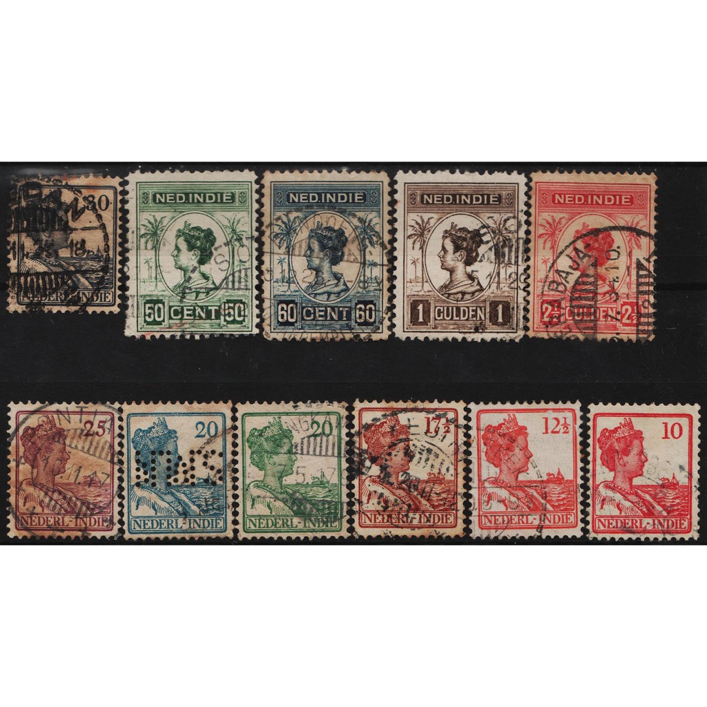 

Perangko Filateli H6 Netherlands Indies FU 11v 1913 - 1932 Queen Wilhelmina