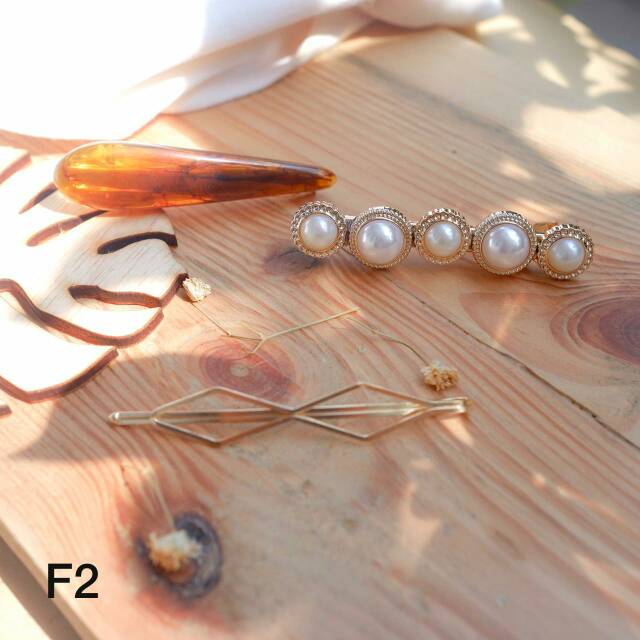 Jepit Rambut Korea Marble Mutiara hair Clip pin Barette Pearl Import Set isi 3 Kekinian Kode F