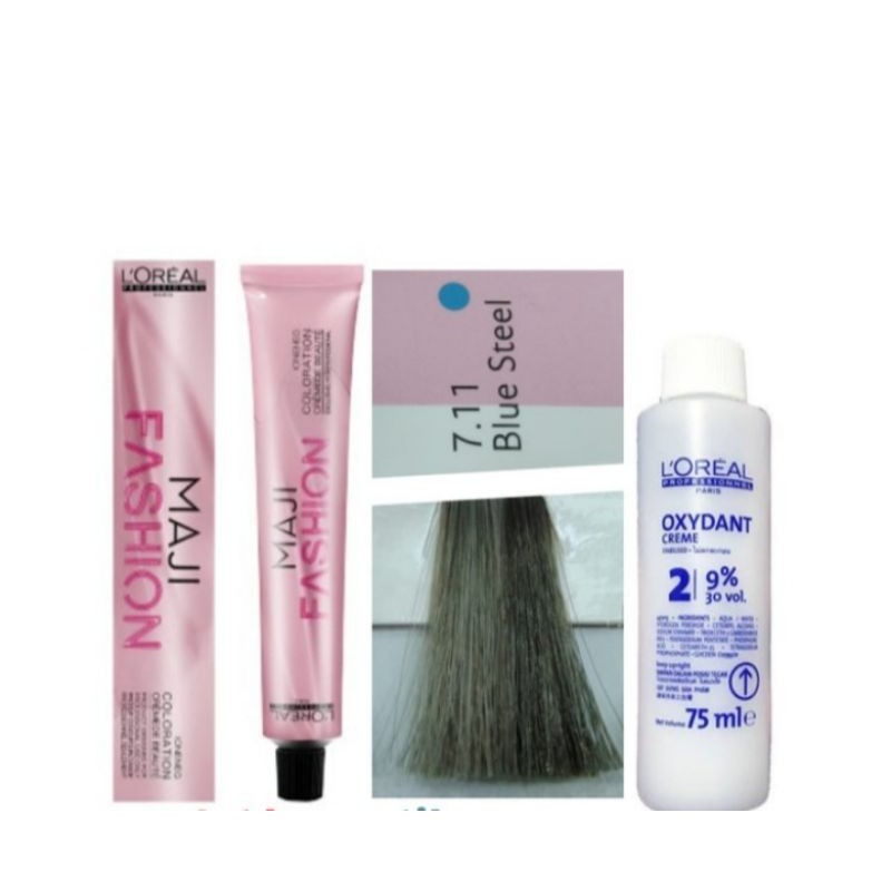 Cat rambut loreal majifashion no 7.11 (Blue stell ) + Oxydant