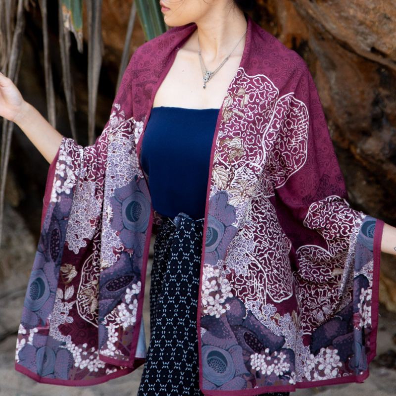 Rafflesia Arnoldi Series in Burgundy Shawl - BY ULUR shawl/syal/selendang/scarf - Kain Organik