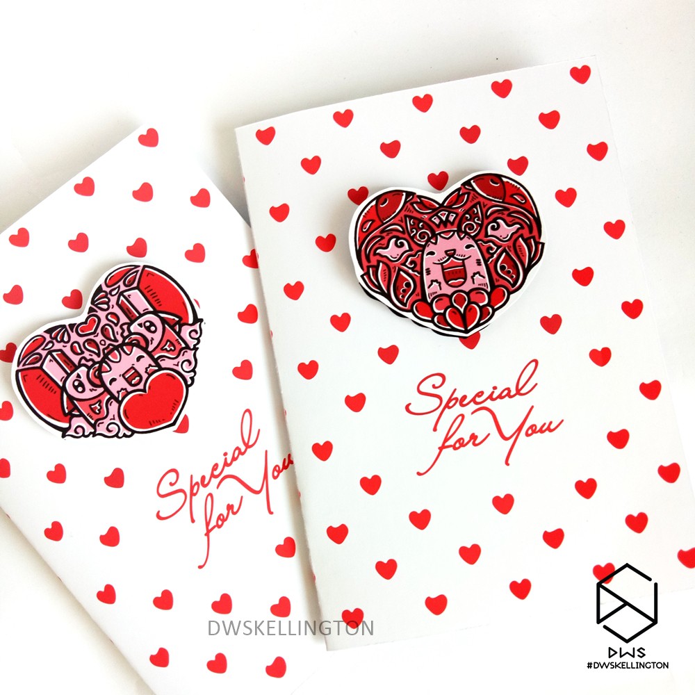 Kartu Ucapan Valentine Greeting Card Doodle Love Monster Romantis