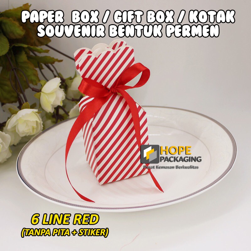 [ 5 pcs ] Paper Box Spesial Gift Box Kotak Souvenir wedding / ultah/ hadiah Bentuk Permen GRATIS Pita plus Stiker
