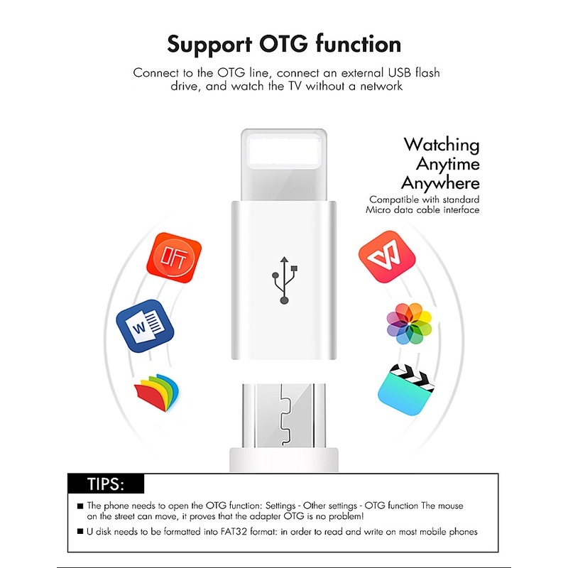 Kabel Data / Charger OTG 8Pin To Micro USB Untuk Handphone / Tablet