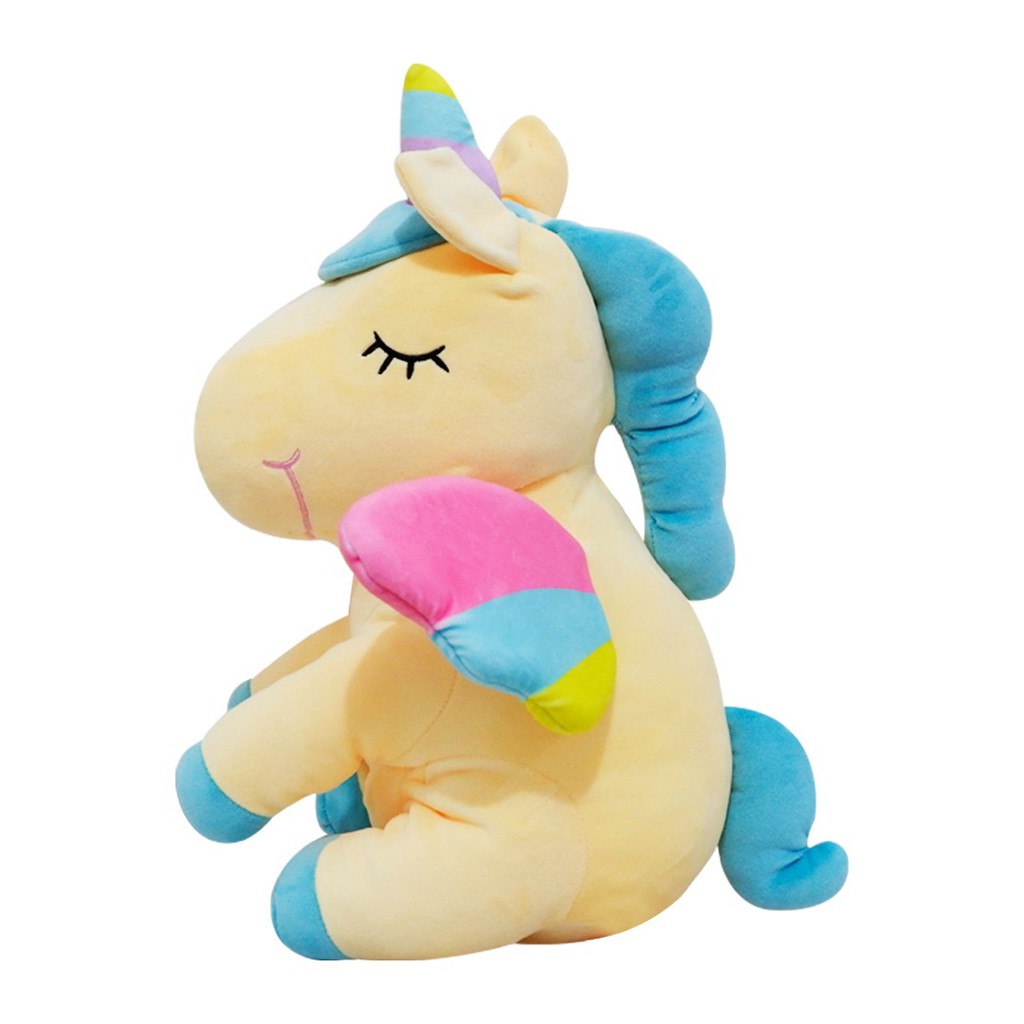 Boneka unicorn rainbow wings berkarakter kuda poni duduk bersayap warna soft yellow-istana boneka stuffed-sit