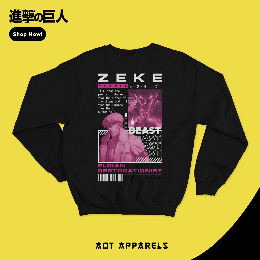 Crewneck AOT : Zeke Yeager - Eldian Restorationist by AOT Apparels | Sweater Attack On Titan