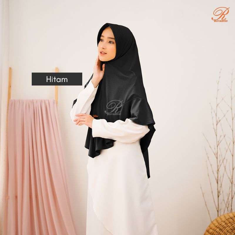 PROMO Kerudung Rivantie claudia M / kerudung instan / Jersey creb-HITAM