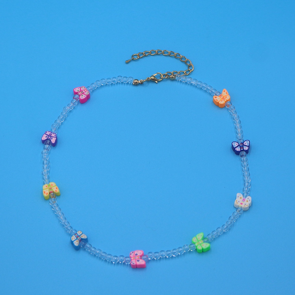 Tanah liat polimer bunga perhiasan set cute butterfly bear claw cinta kalung manik-manik gelang