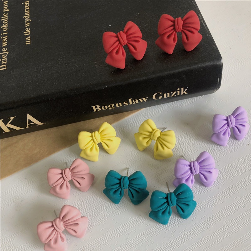 Anting Desain Pita Warna Permen frosted Gaya Korea Untuk Wanita