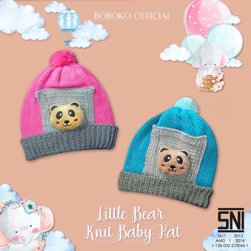 Topi Bayi Rajut boboko Beruang 0-24 bulan Unisex TOPI BABY RAJUT KUPLUK BAYI KARAKTER BONEKA BERUANG