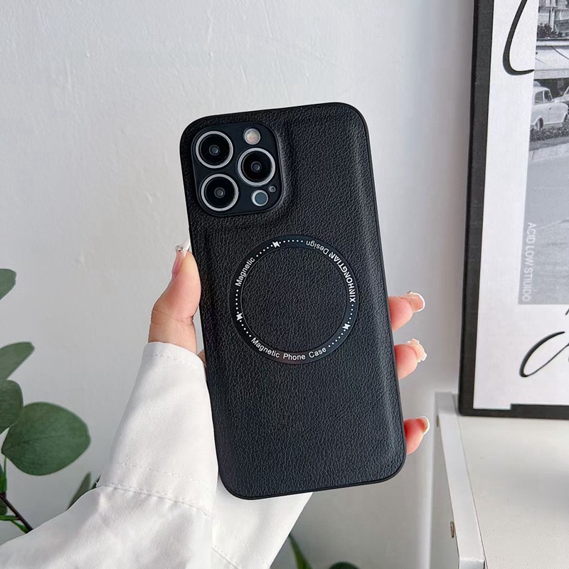 Case Pelindung Lensa Magnetik Bahan Kulit anti Slip shockproof Untuk iphone 14 pro max 11 13 12 pro max XR X Xs max