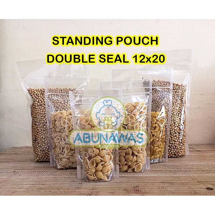 (Isi 50) Plastik Snack / Standing Pouch 12x20 Double Seal Seal Lebar Klip Plastik Kemasan Berdiri