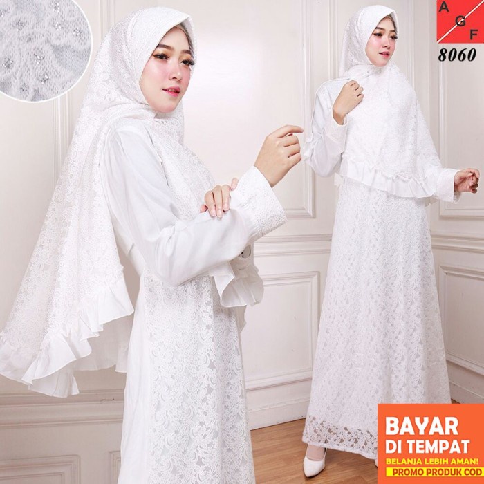 Baju Gamis Wanita Brukat / Syari Putih Lebaran Umroh / Gamis Jumbo /