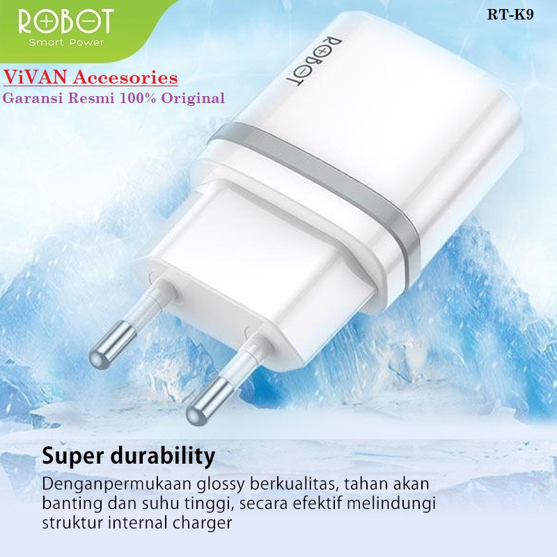 Robot Charger RT-K9 12W Dual Port 2,1A Adaptor + Micro USB Cable kabel