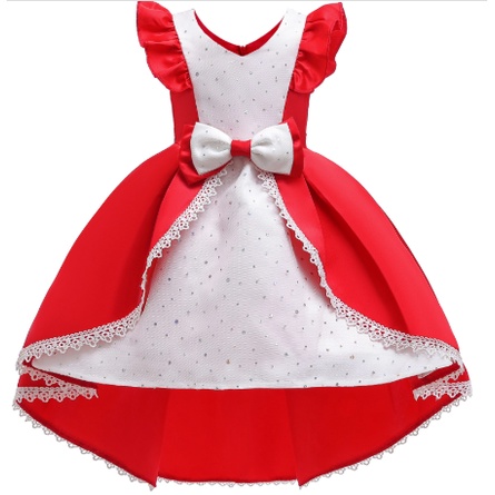 Dress Gaun Pesta Anak Merah Import Umur 3-10tahun