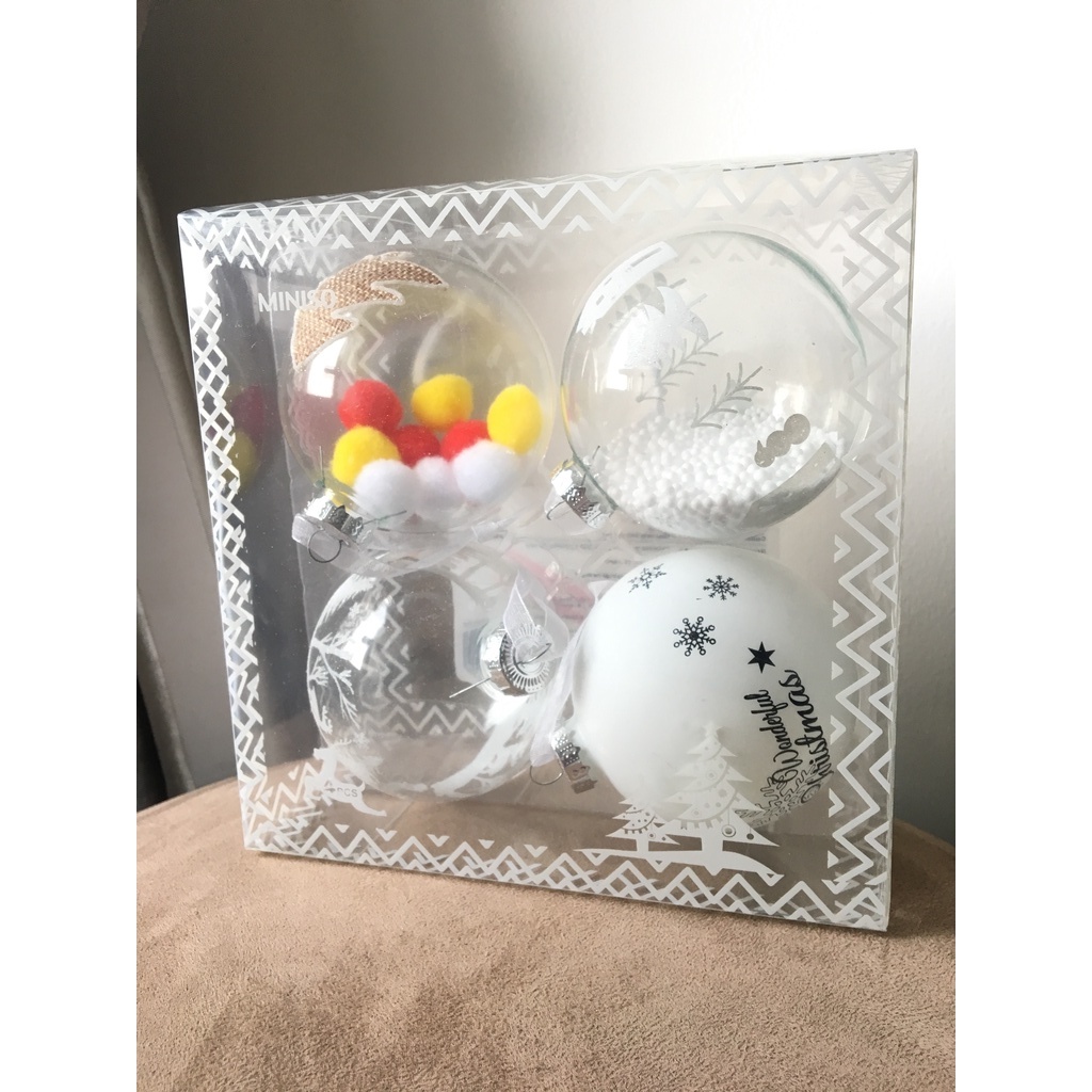 Hiasan Pohon Natal Bola Miniso putih - bening