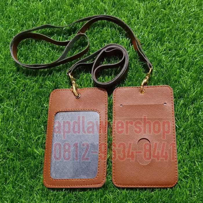 

Name Tag Id Card Tempat Kartu Plus Tali Semi Kulit 2 Slot Card Coklat