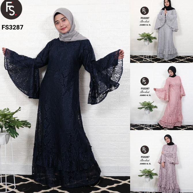 Baju Gamis Wanita Terbaru Jumbo Brokat 4L - 5L FS3287
