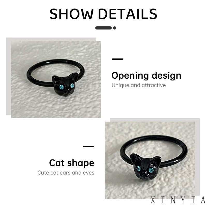 Cincin Jari Telunjuk Desain Kartun Kucing Hitam Untuk Wanita XINYIA