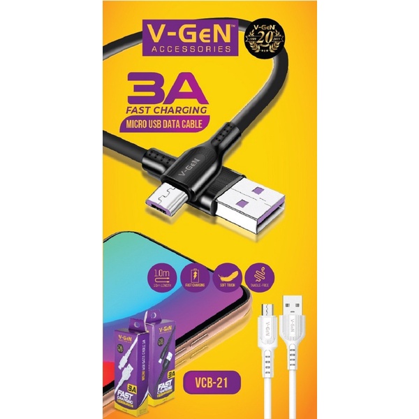 Kabel Data MicroUSB V-GeN VCB-21 3A Fast Charging Micro USB Bulat VGEN