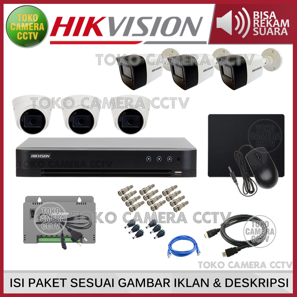 PAKET CCTV HIKVISION 5MP 8 CHANNEL 6 KAMERA AUDIO