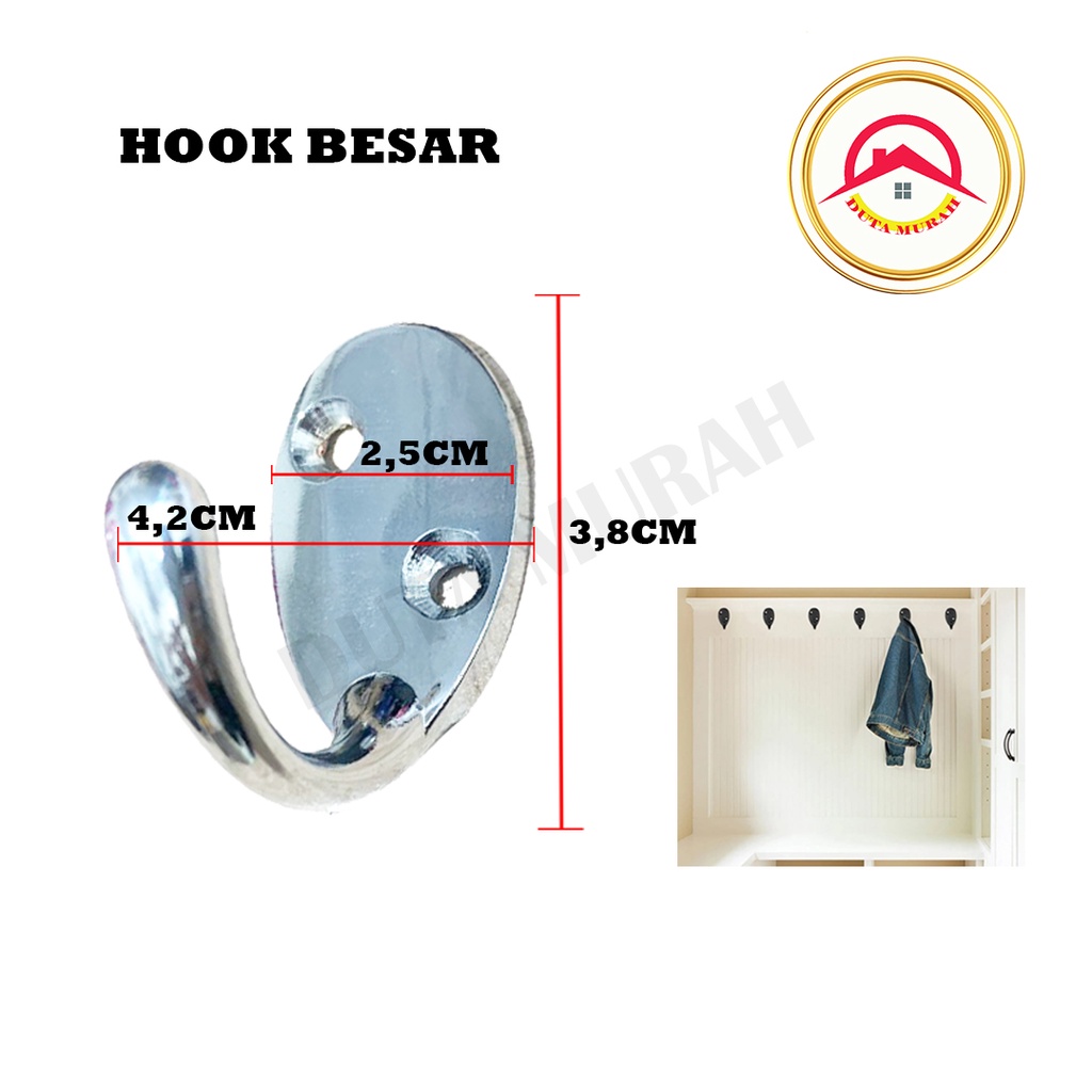 Gantungan Tempel Hook Double Besi / Hook Besar / Hook Mini / Chrome. Kwalitas Terbaik Free Skrup