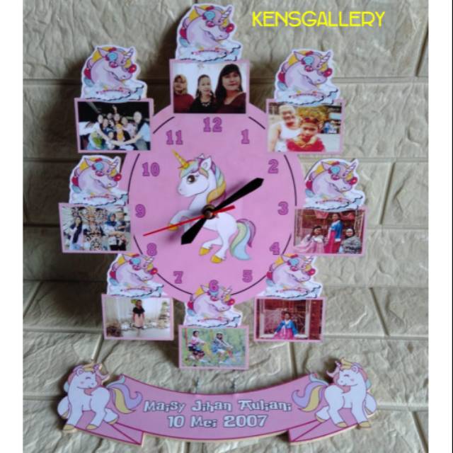 Jam Dinding Karakter Unicorn Jam Karakter Murah Jam Frame Jam Foto Kado Ultah Anak Jam Lucu Jam Kayu