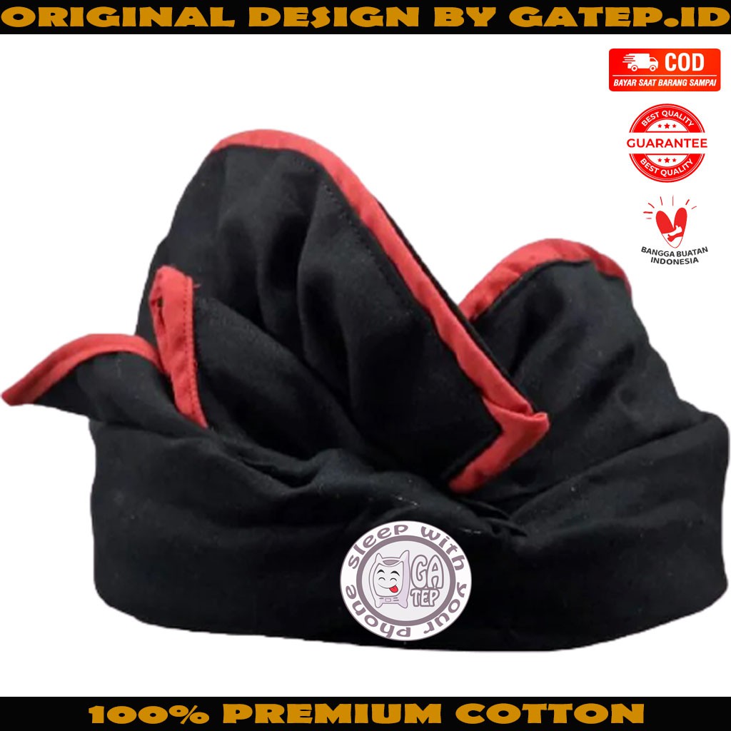 Udeng Bali Hitam Polos Lis Merah Setengah Jadi / Ikat Kepala Bali / Topi Bali / Blangkon Bali