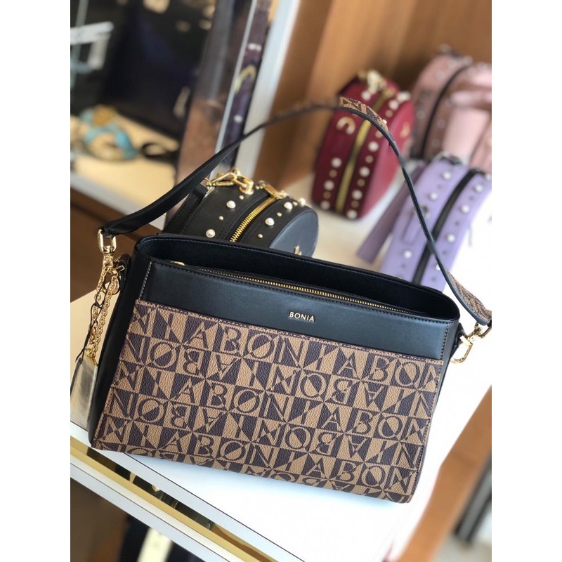 SALE TAS SELEMPANG BONIA MONOGRAM BLACK ORIGINAL 100%