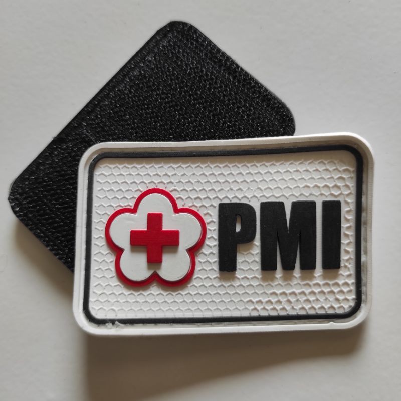 PATCH RUBBER LOGO PMI ( PALANG MERAH INDONESIA)/TEMPELAN EMBLEM KARET VELCRO