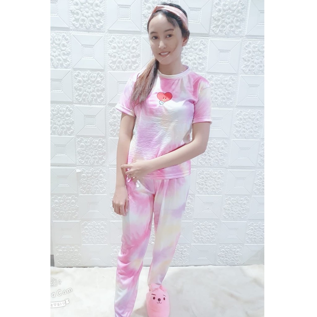 Rillo - Set Setelan CP  Wanita Tie Dye / Cotton Candy bordir Fit XL