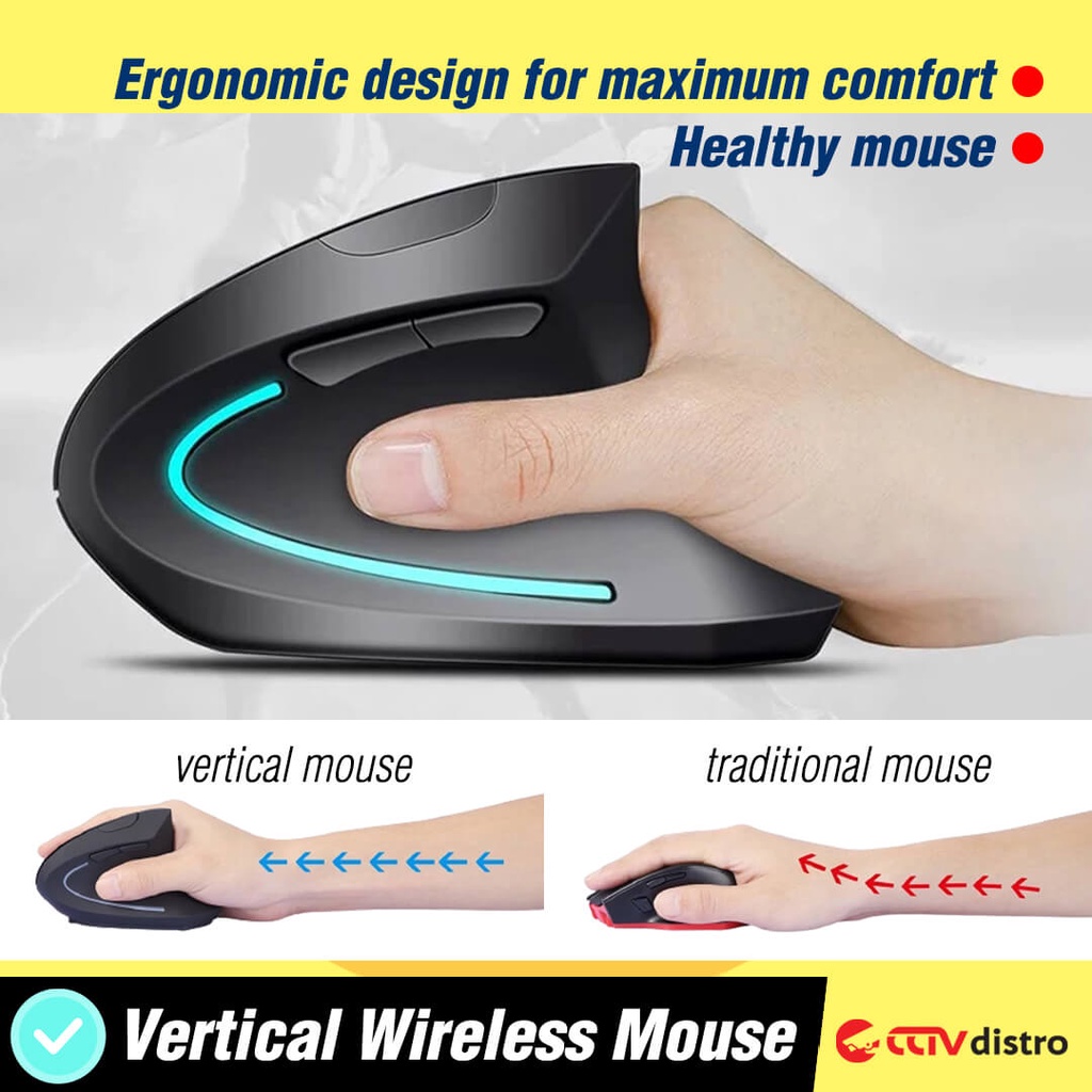 V106 Mouse Wireless Vertical Laptop Komputer Gaming RGB Led Ergonomic Mose Wireles Garansi 1 Bulan