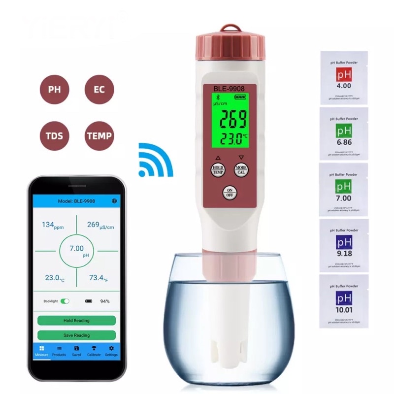 4 in 1 Bluetooth PH Meter Air Digital + TDS + EC + Suhu Tester BLE-9908