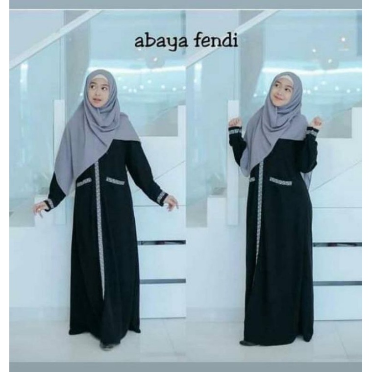 GAMIS WANITA MUSLIM ABAYA JUBAH HITAM SAUDI TURKI DUBAI  MOTIF FENDI EXCLUSIVE