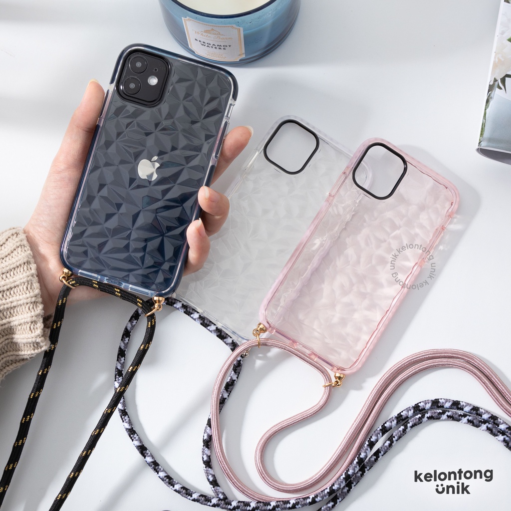 (Seri 1) For iPhone - Anti Knock Diamond Lanyard Soft Case/ Sling Case Tali