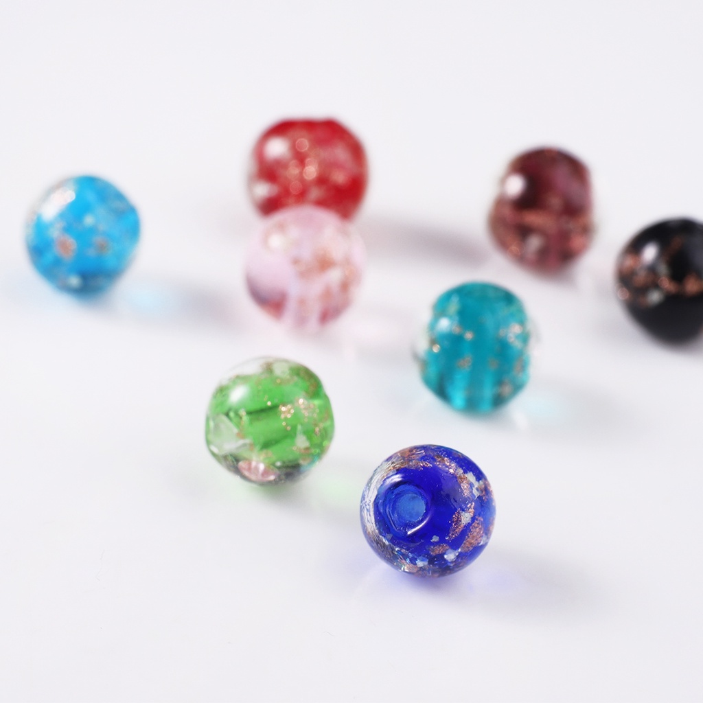 Multicolor 10 Pcs 10 Mm Bercahaya Bulat Lampwork Manik-manik Kaca untuk Membuat Perhiasan Gelang Buatan Tangan DIY Perhiasan Temuan Lubang 2 Mm