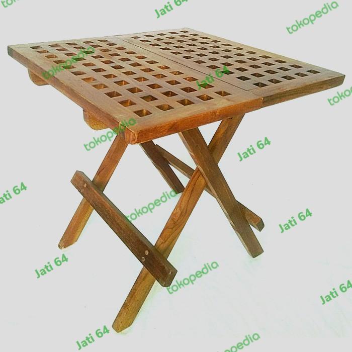 Meja Lipat Teras /Tamu Kayu Jati Kotak Lubang Finishing Jepara