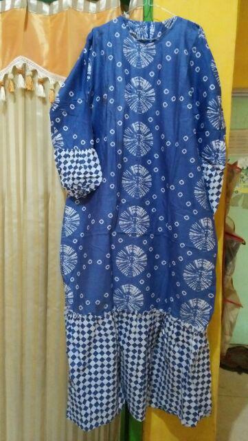 Gamis Rempel Lawasan Indigo Busana Batik Wanita Cantik Modern Casual Formal Katun Premium Eksklusif