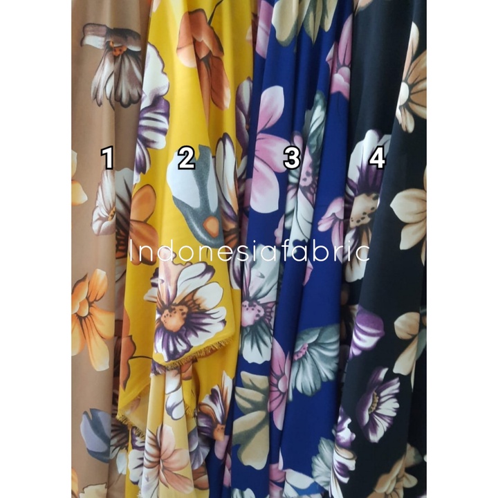 0.5 meter Kain bahan wolfis woolpeach motif bunga mocca kuning navy hitam