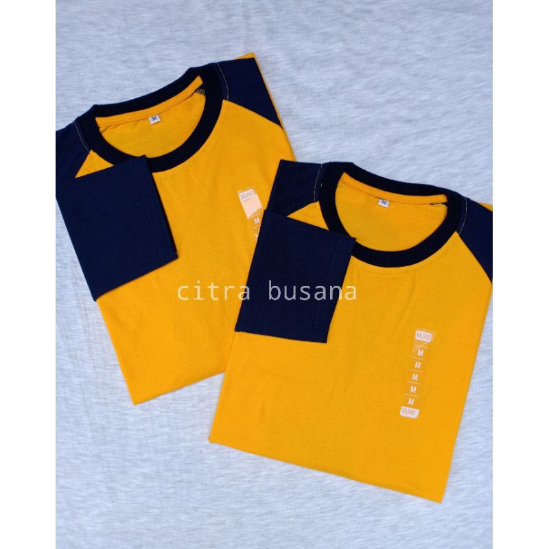 KAOS RAGLAN COMBED KUNING KUNYIT - NAVY LENGAN 3/4 dan PANJANG