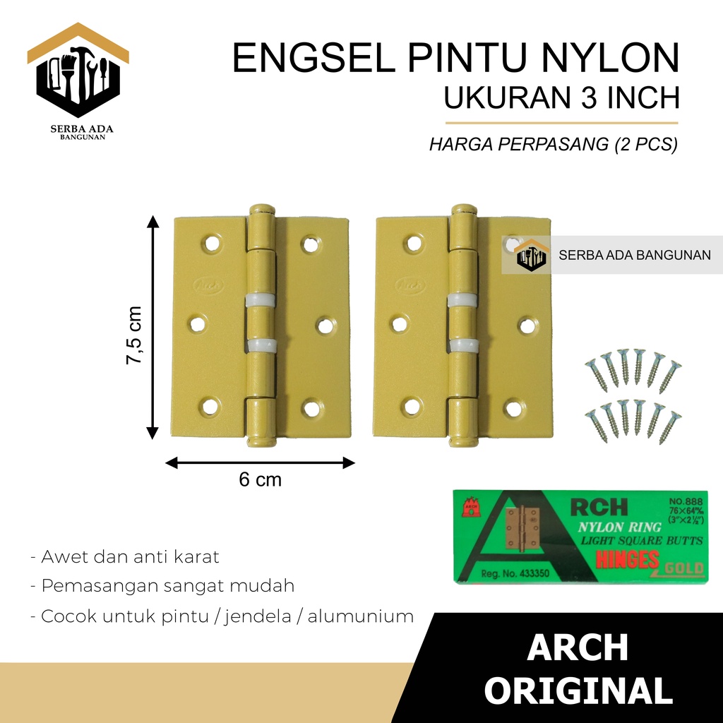 Engsel Pintu Jendela Nylon ARCH RCH Engsel RRT 3 Ukuran 3 dan 4 Inch