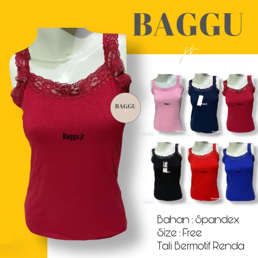 Tank Top Wanita Motif Renda Tali Kecil Bahan Spandex Nyaman Dipakai
