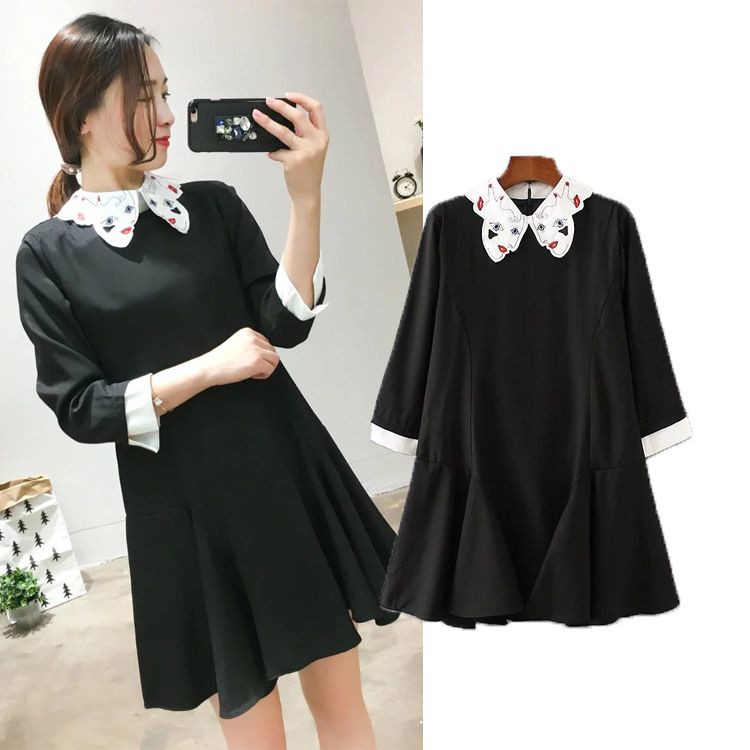 Casual Mini Dress Lengan Panjang Fashion Korea Import - 42292 Black Sweet Collar Dress