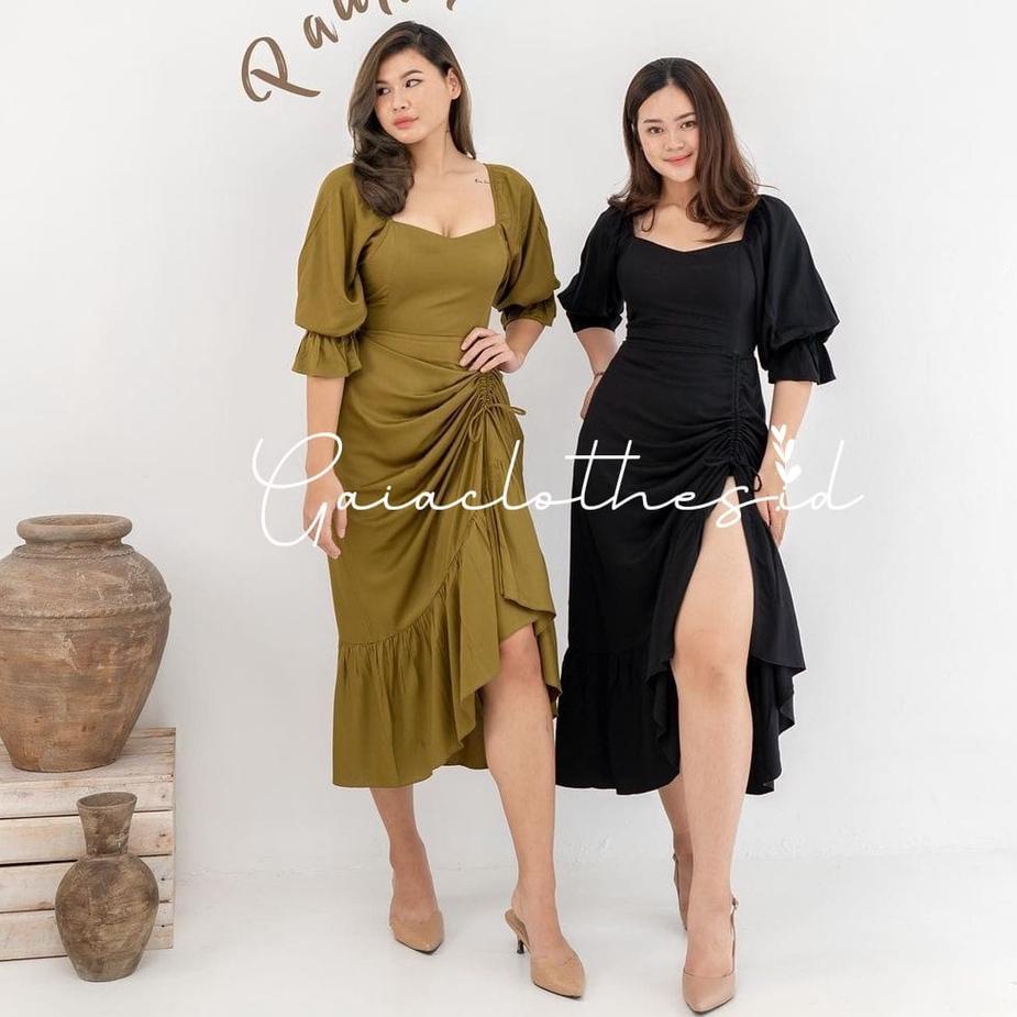 Oke Price.. Pauline Dress Jumbo Size | Dress Party Big Size Tali Serut Bawah | Midi Dress Kasual Sty