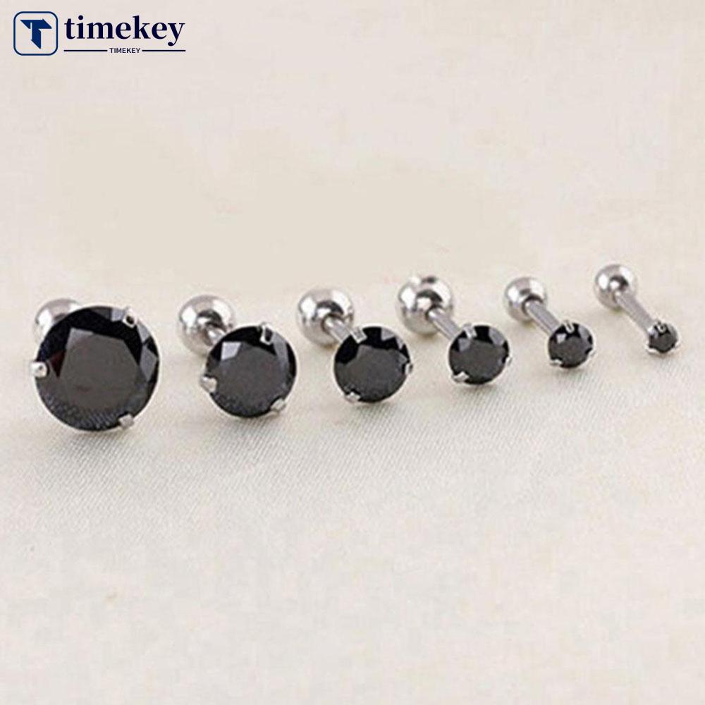 Timekey Anting Tusuk Stainless Steel Hias Kristal Zircon CZ 3 Cabang Untuk Wanita A2K5