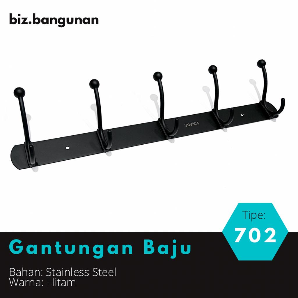 GANTUNGAN BAJU STAINLESS 702 HITAM - KAPSTOK HANDUK - KAMAR MANDI