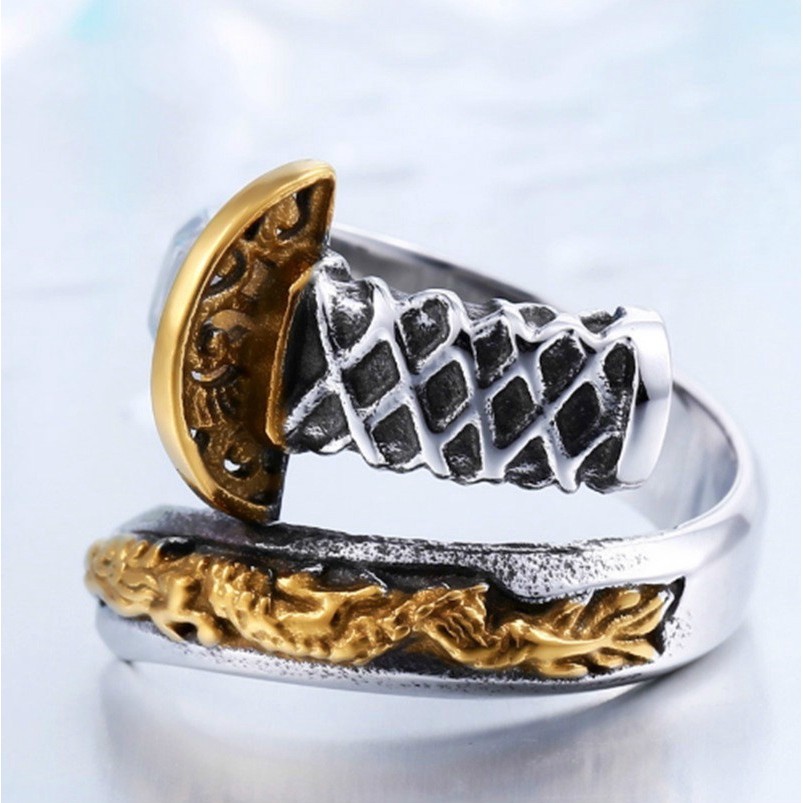 SeuSuk Fashion Japanese Samurai Sword Dragon Opening Knife Men Jewelry Ring Gift