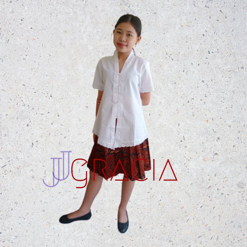 kebaya anak bordir putih/bw tangan pendek